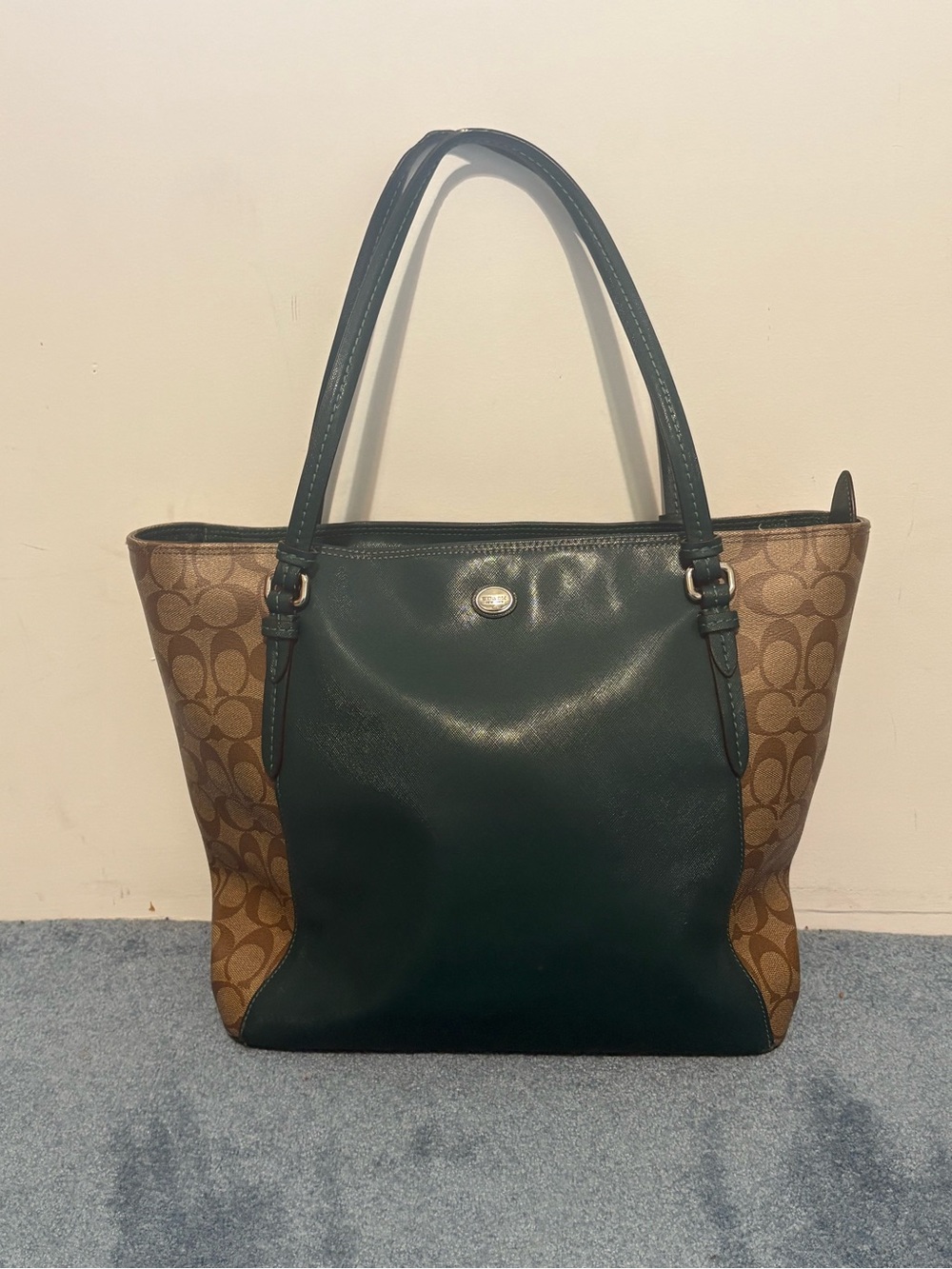 Coach Peyton Coated Canvas Saffiano Tote in Racing Green - Picture 4 of 14